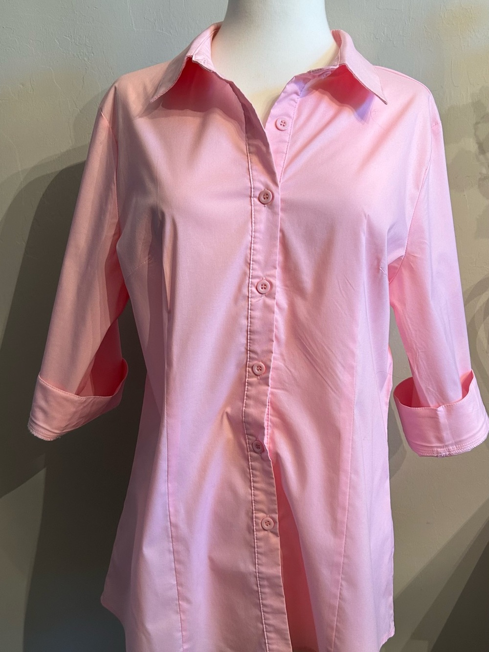 Hotouch Pink Fitted Blouse Business Casual Preppy Barbiecore Office Siren Sz M
